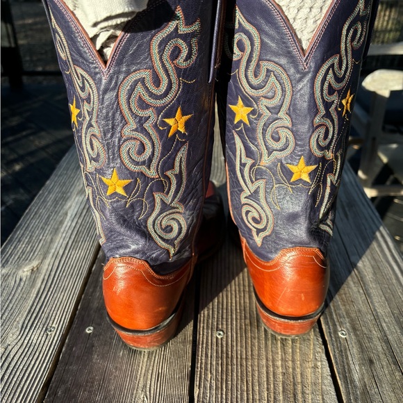 Lucchese Western Cowboy Leather Boots - Women’s size 10 D.  Blue with Stars - Picture 2 of 16